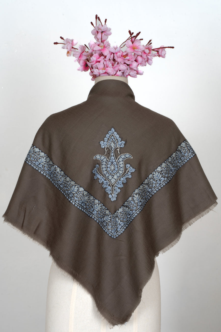 Mocha Frost Cashmere Rumal — Sozni Hand Embroidered