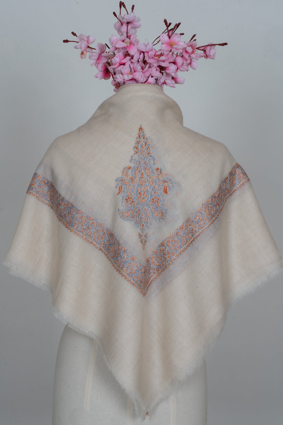 Peach Mist Cashmere Rumal — Sozni Hand Embroidered