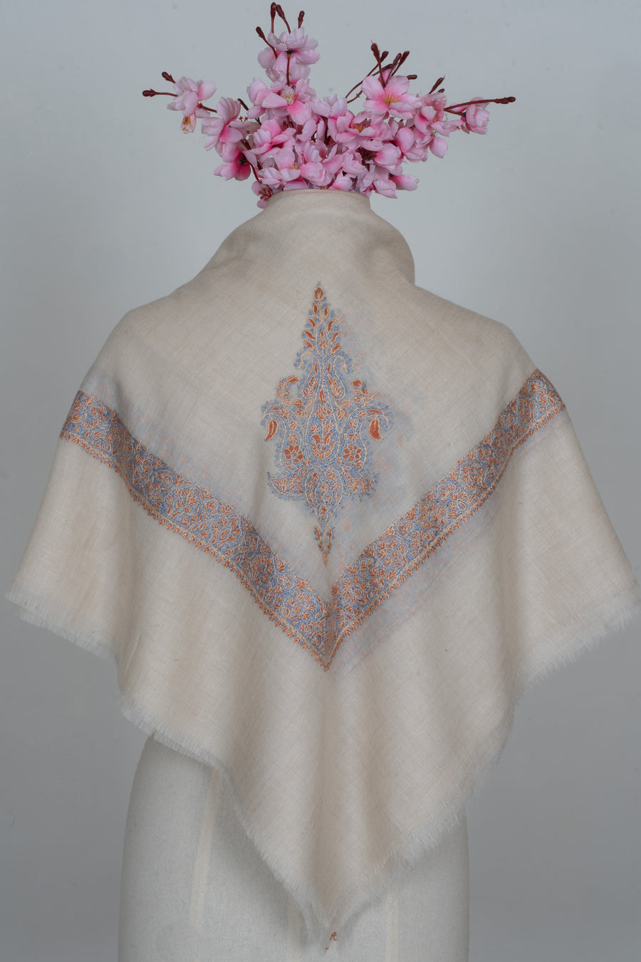 Peach Mist Cashmere Rumal — Sozni Hand Embroidered