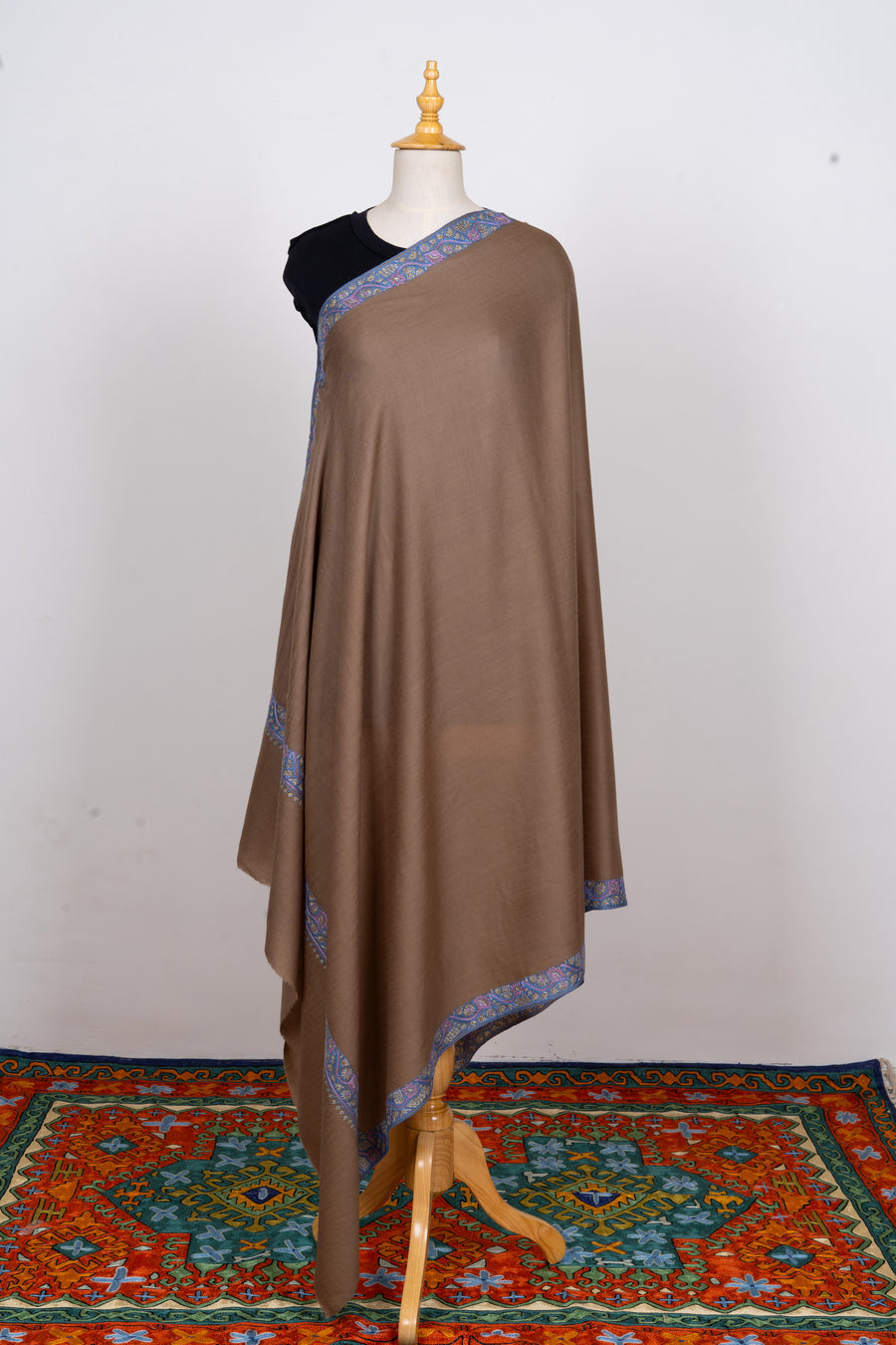 Barkhwan: Sozni Border Hand-Embroidered Merino Wool Shawl