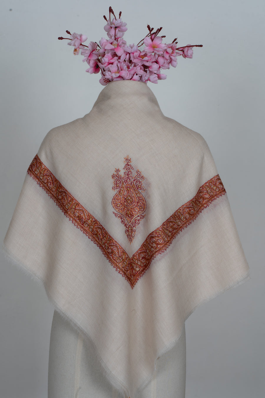 Spice Ivory Cashmere Rumal — Sozni Hand Embroidered