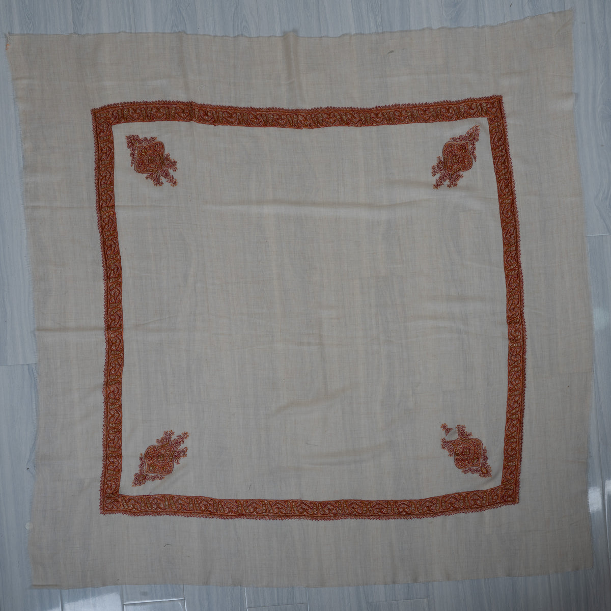 Spice Ivory Cashmere Rumal — Sozni Hand Embroidered