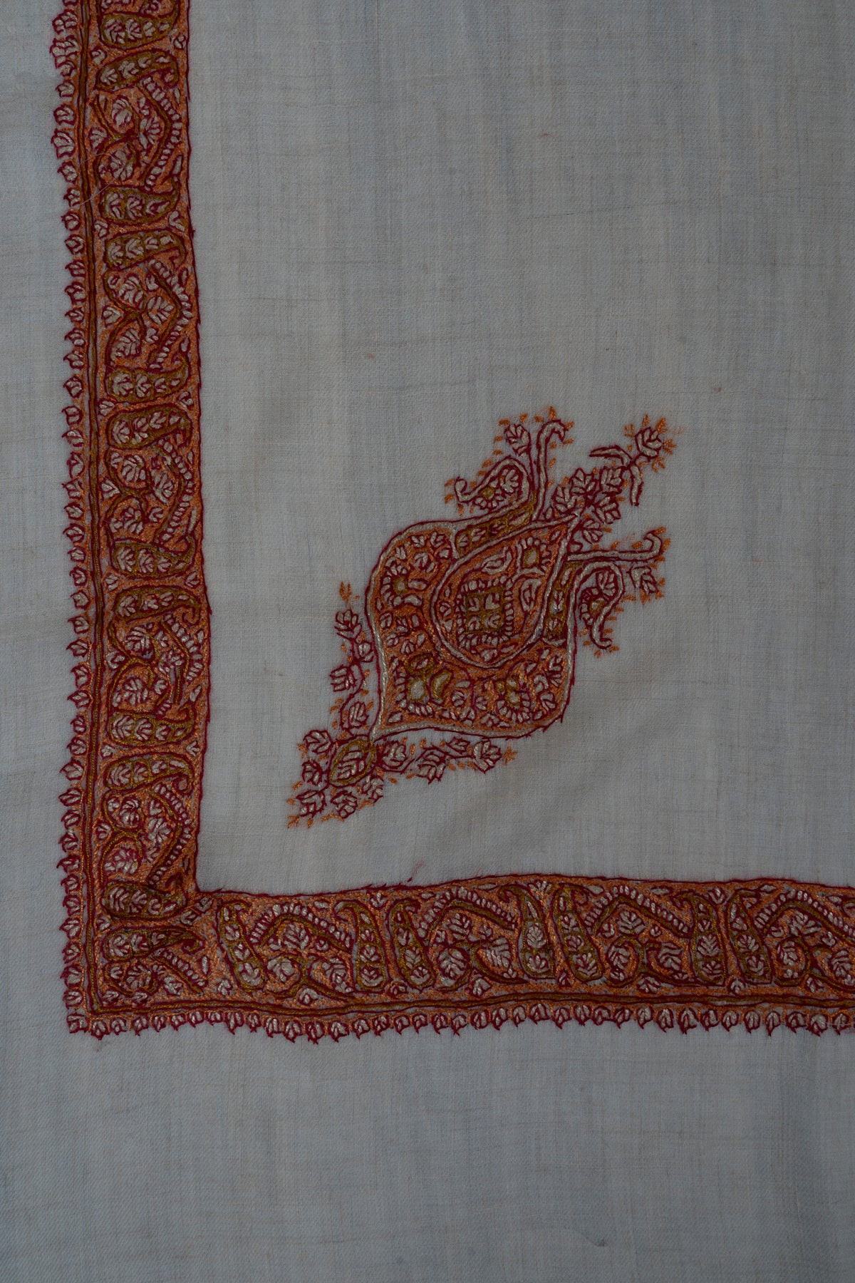 Spice Ivory Cashmere Rumal — Sozni Hand Embroidered