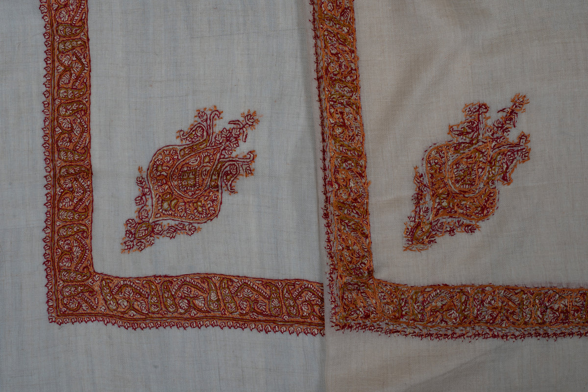 Spice Ivory Cashmere Rumal — Sozni Hand Embroidered