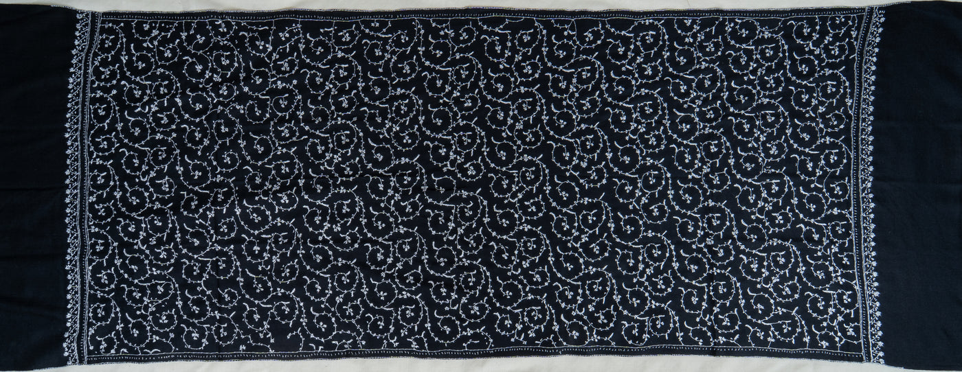 Shabnum Noir: All-Over Sozni Hand-Embroidered Merino Wool scarf