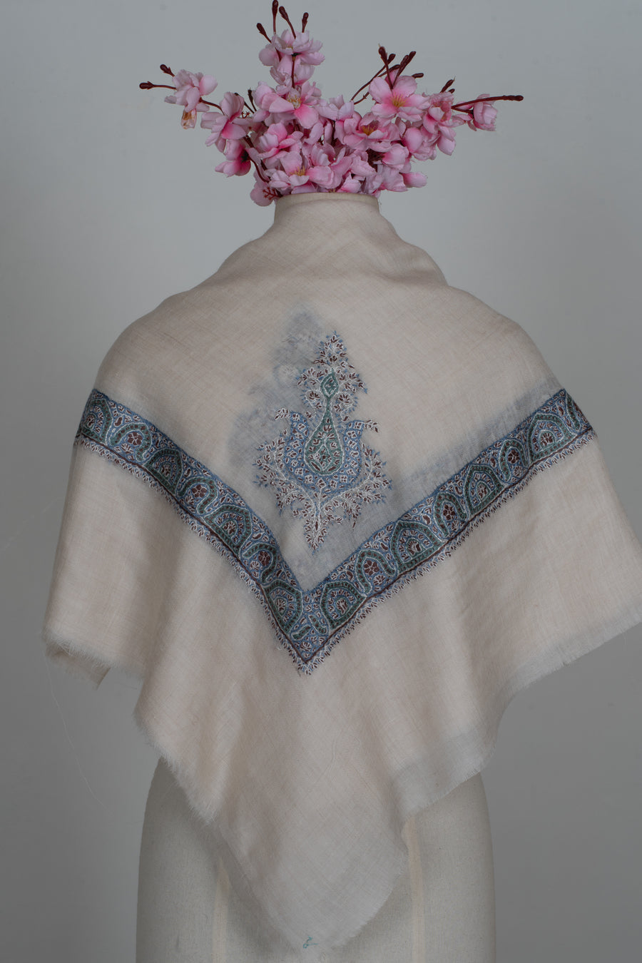 Ivory Tide Cashmere Rumal — Sozni Hand Embroidered