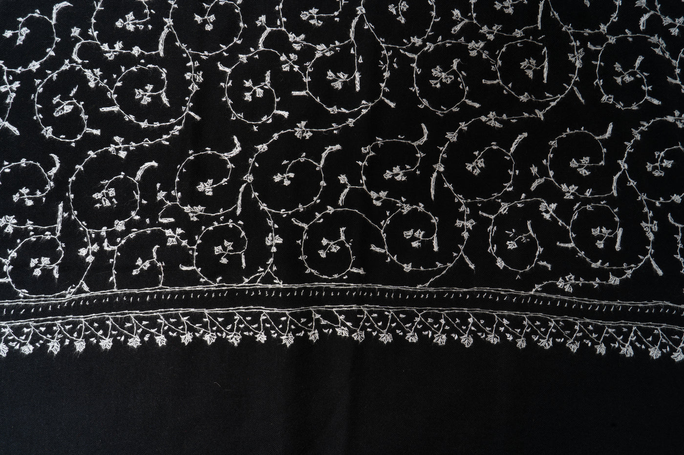 Shabnum Noir: All-Over Sozni Hand-Embroidered Merino Wool scarf