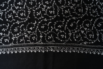 Shabnum Noir: All-Over Sozni Hand-Embroidered Merino Wool scarf