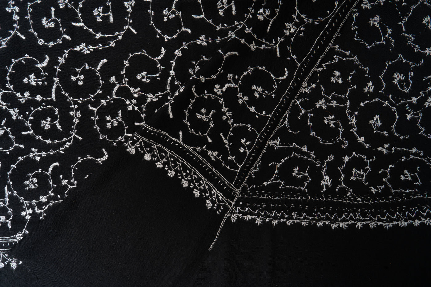 Shabnum Noir: All-Over Sozni Hand-Embroidered Merino Wool scarf