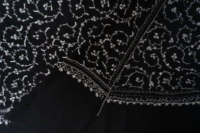Shabnum Noir: All-Over Sozni Hand-Embroidered Merino Wool scarf