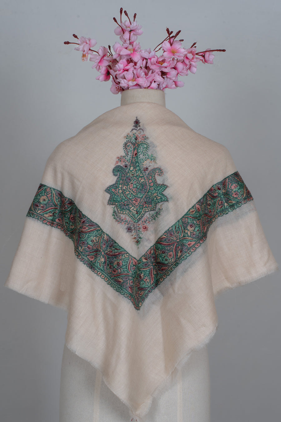 Verdant Bloom Cashmere Rumal — Sozni Hand Embroidered