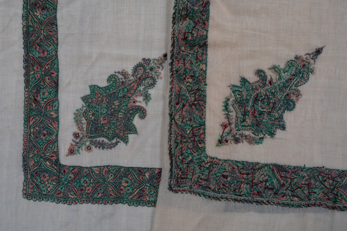 Verdant Bloom Cashmere Rumal — Sozni Hand Embroidered