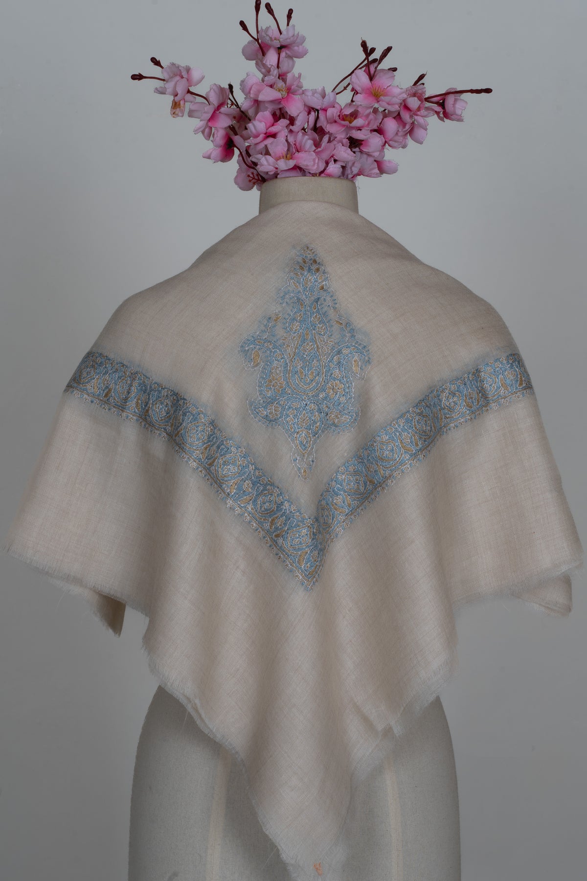 Sky Veil Cashmere Rumal — Sozni Hand Embroidered
