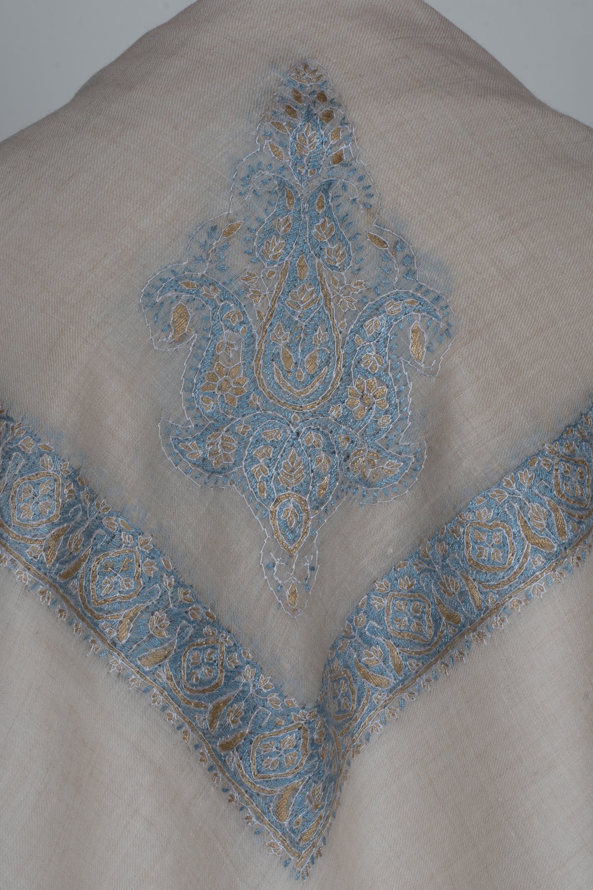 Sky Veil Cashmere Rumal — Sozni Hand Embroidered
