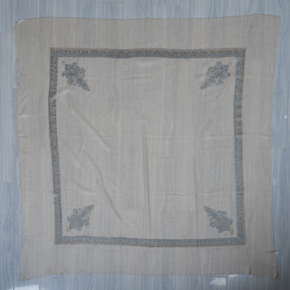 Sky Veil Cashmere Rumal — Sozni Hand Embroidered