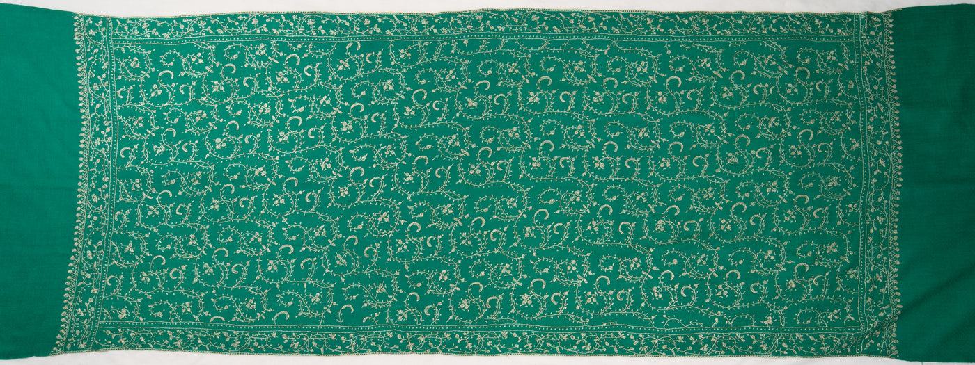 Sabz Gulshan: Sozni Hand-Embroidered Merino Wool Scarf