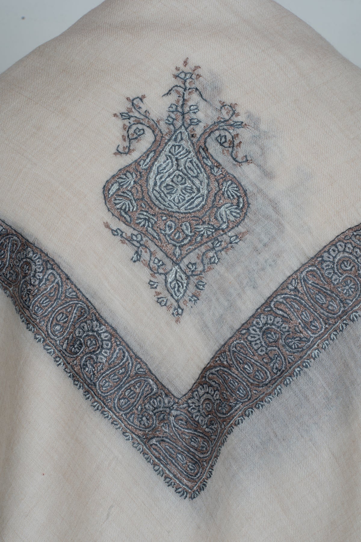 Graphite Pearl Cashmere Rumal — Sozni Hand Embroidered