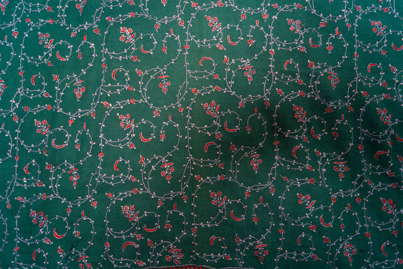 Gul-e-Zar: Sozni Hand-Embroidered Merino Wool Scarf