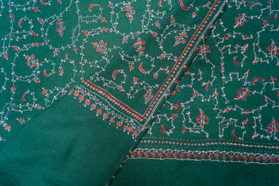 Gul-e-Zar: Sozni Hand-Embroidered Merino Wool Scarf