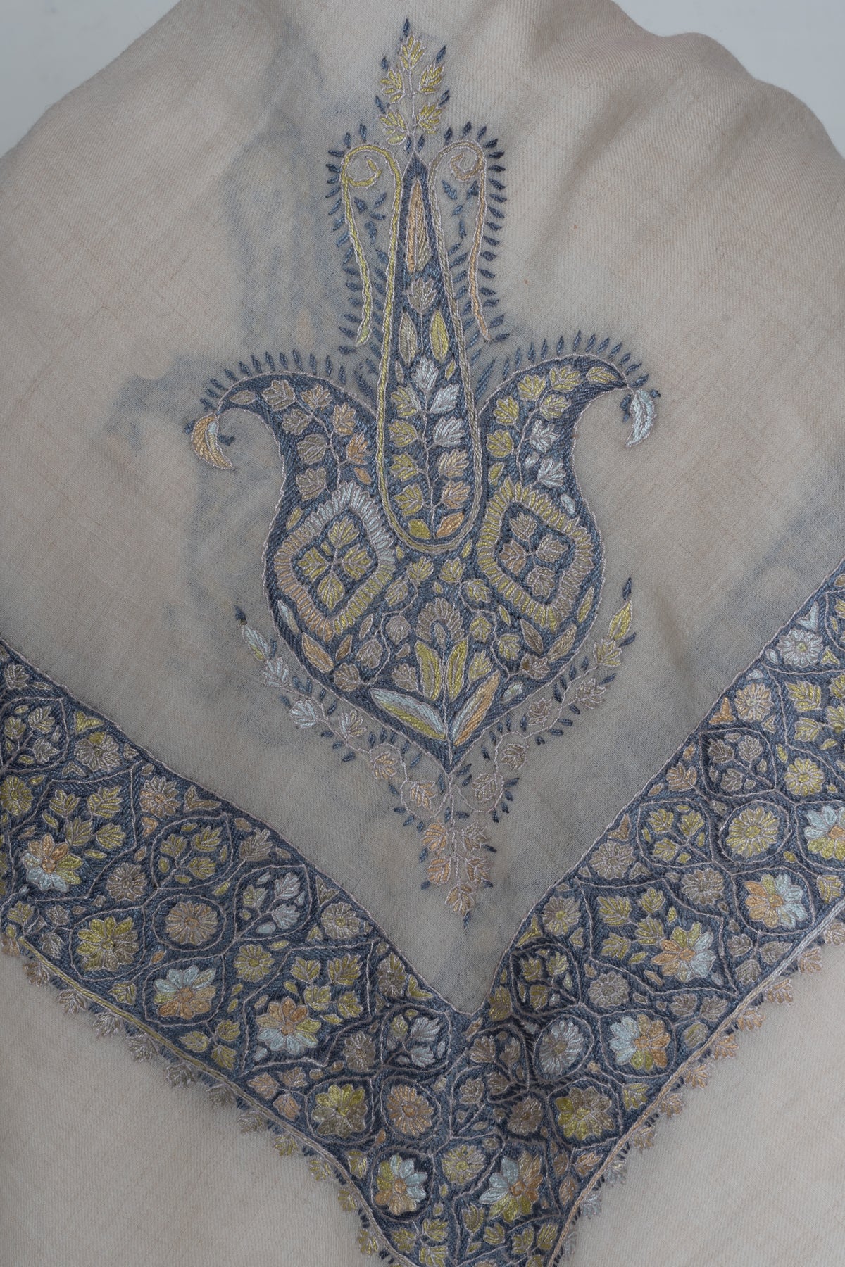 Moonlit Gold Cashmere Rumal — Sozni Hand Embroidered