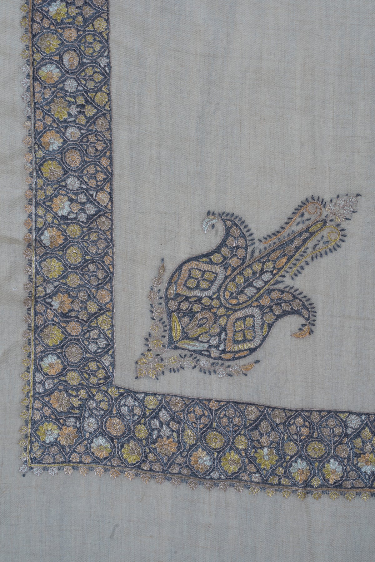 Moonlit Gold Cashmere Rumal — Sozni Hand Embroidered