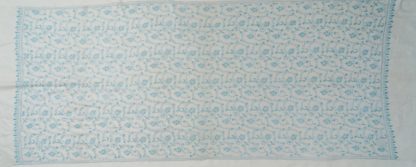 Barfaani Gul: All-Over Sozni Hand-Embroidered Merino Wool Scarf