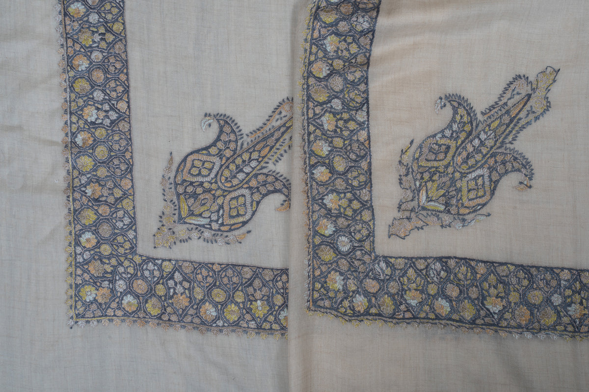 Moonlit Gold Cashmere Rumal — Sozni Hand Embroidered