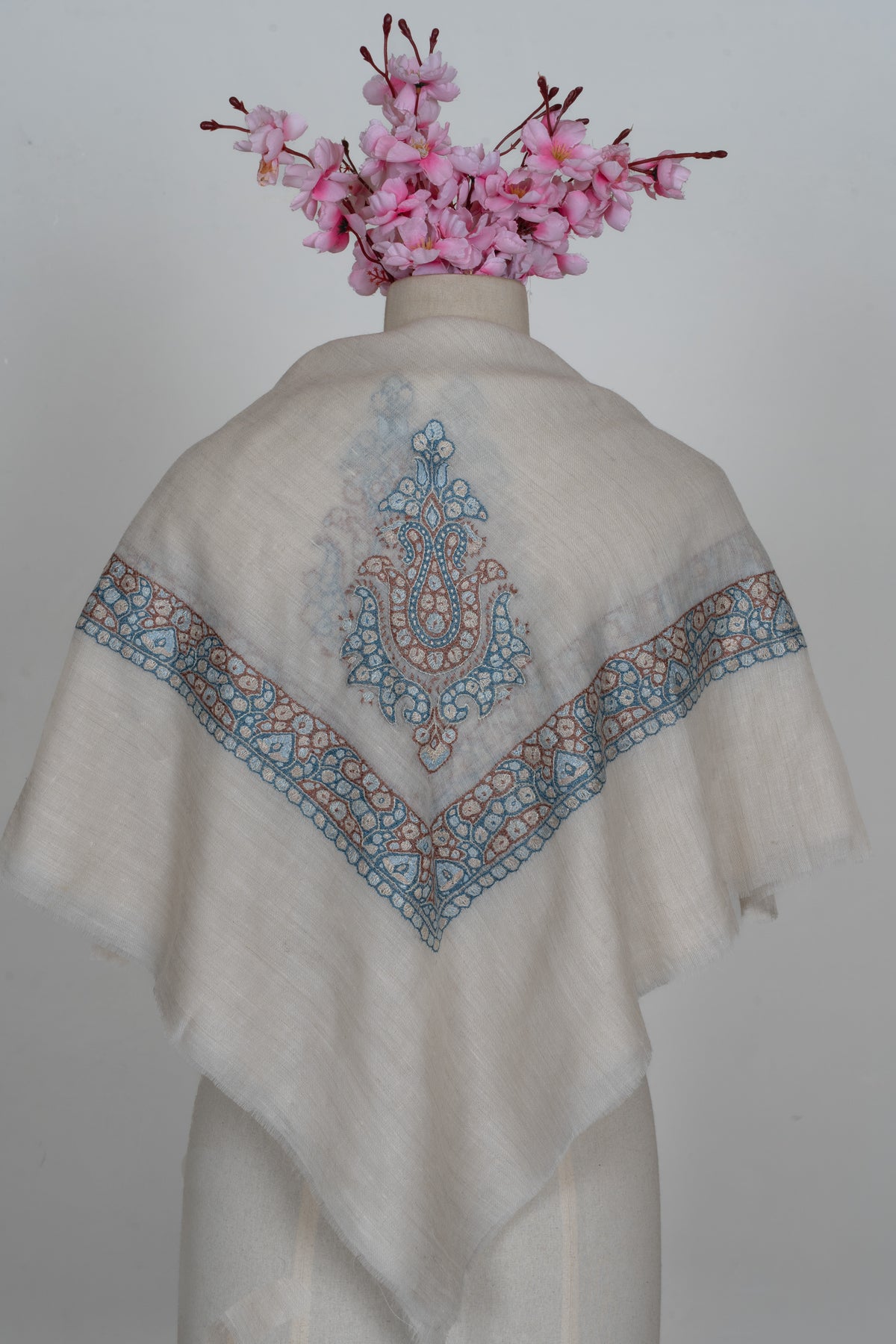 Cerulean Rose Cashmere Rumal — Sozni Hand Embroidered