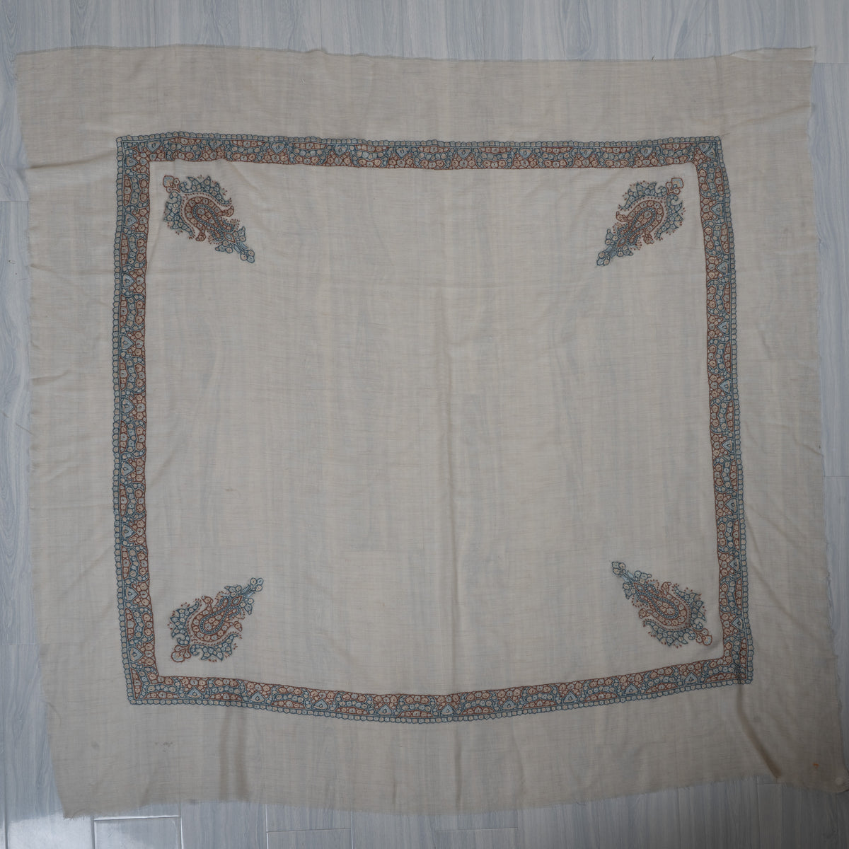 Cerulean Rose Cashmere Rumal — Sozni Hand Embroidered