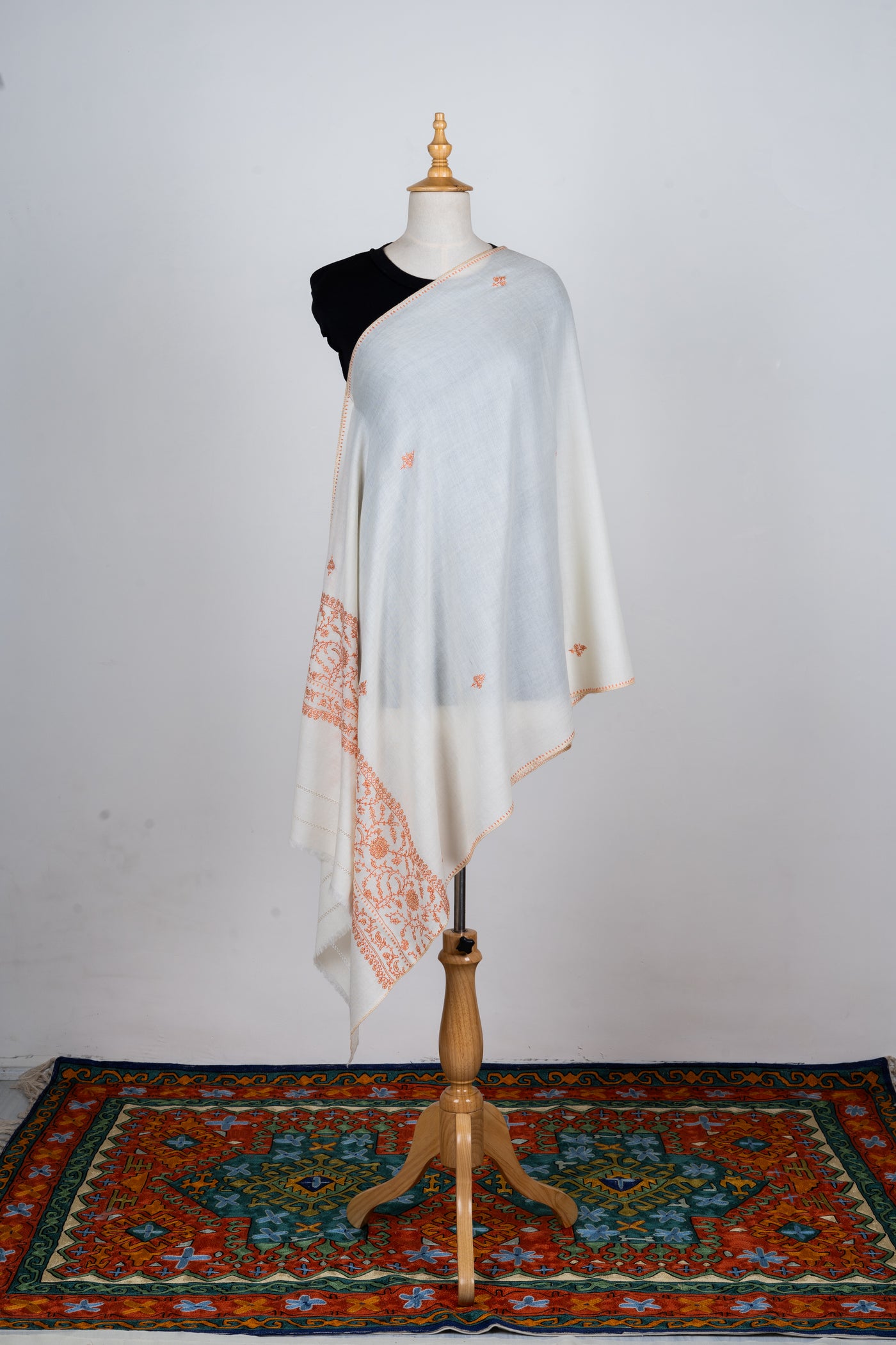 Khushbu-e-Narmaan: Sozni Hand-Embroidered Merino Wool Scarf