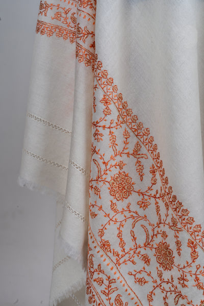 Khushbu-e-Narmaan: Sozni Hand-Embroidered Merino Wool Scarf
