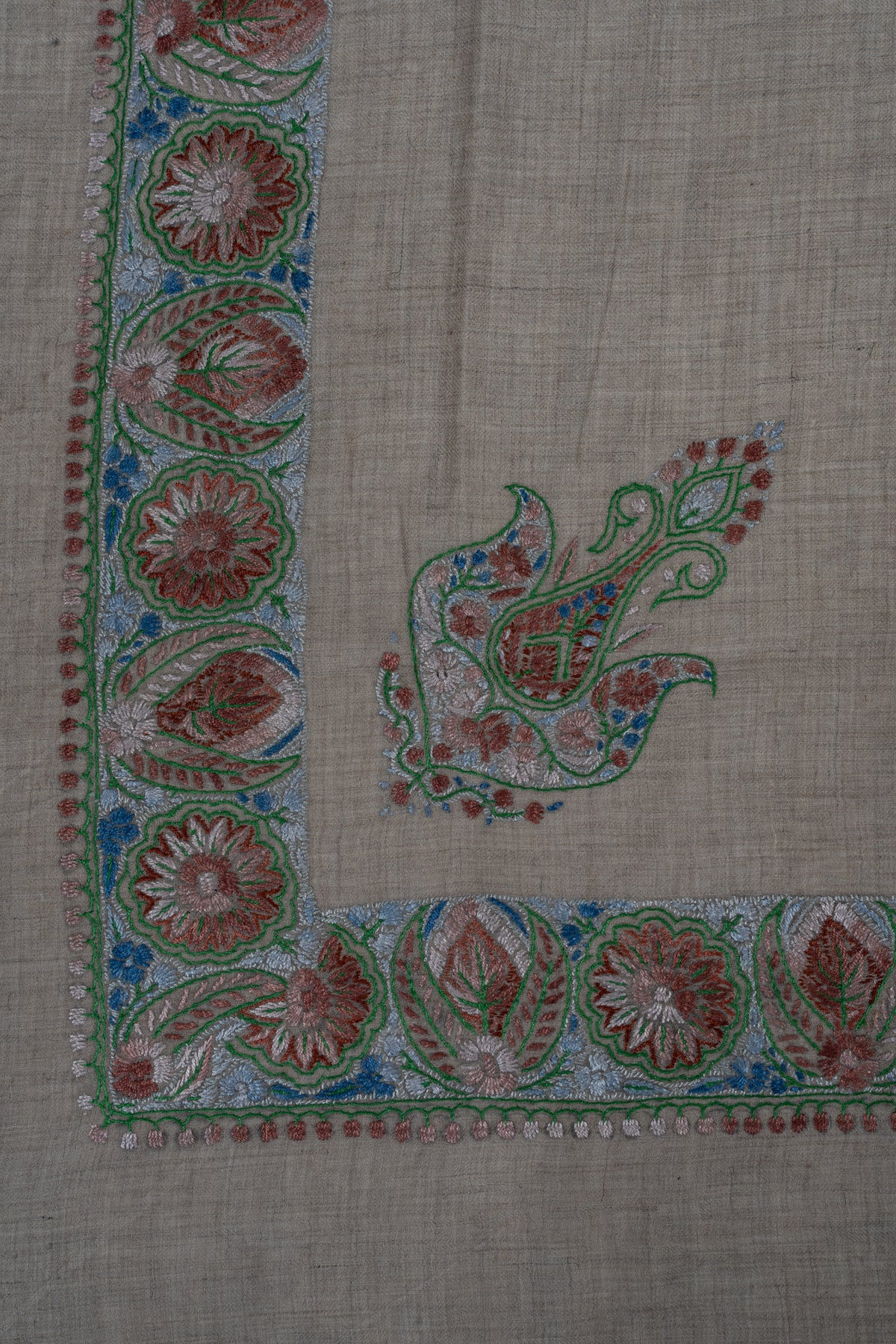 Willow Sage Cashmere Rumal — Sozni Hand Embroidered