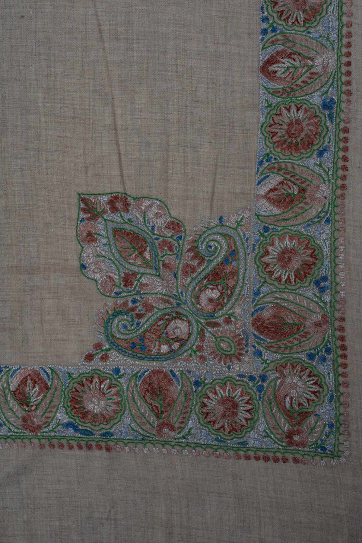 Willow Sage Cashmere Rumal — Sozni Hand Embroidered