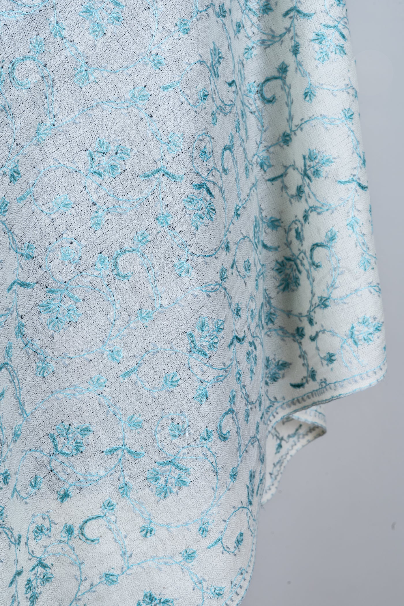 Barfaani Gul: All-Over Sozni Hand-Embroidered Merino Wool Scarf