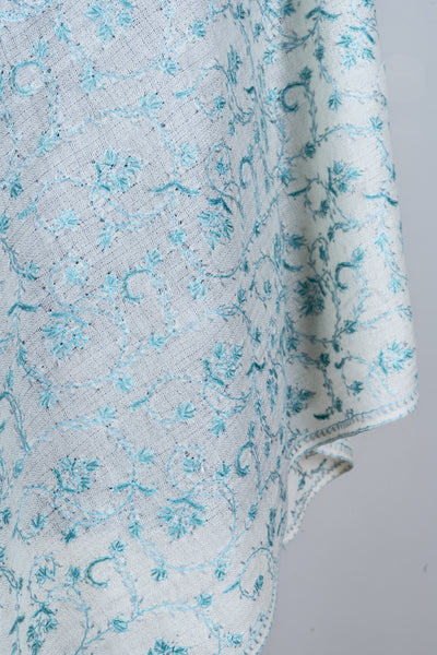 Barfaani Gul: All-Over Sozni Hand-Embroidered Merino Wool Scarf
