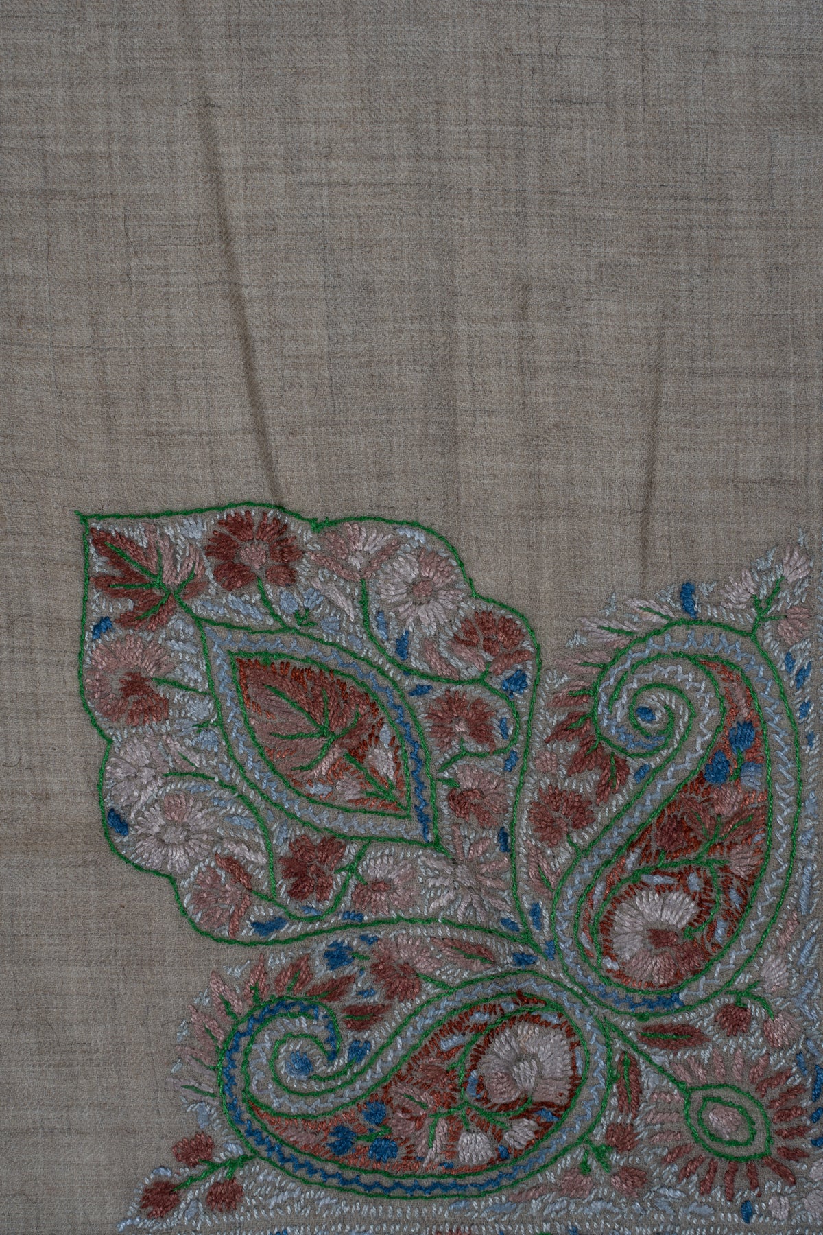 Willow Sage Cashmere Rumal — Sozni Hand Embroidered