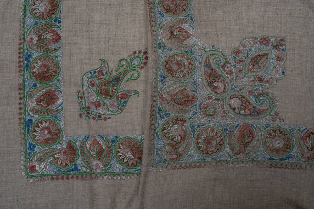 Willow Sage Cashmere Rumal — Sozni Hand Embroidered