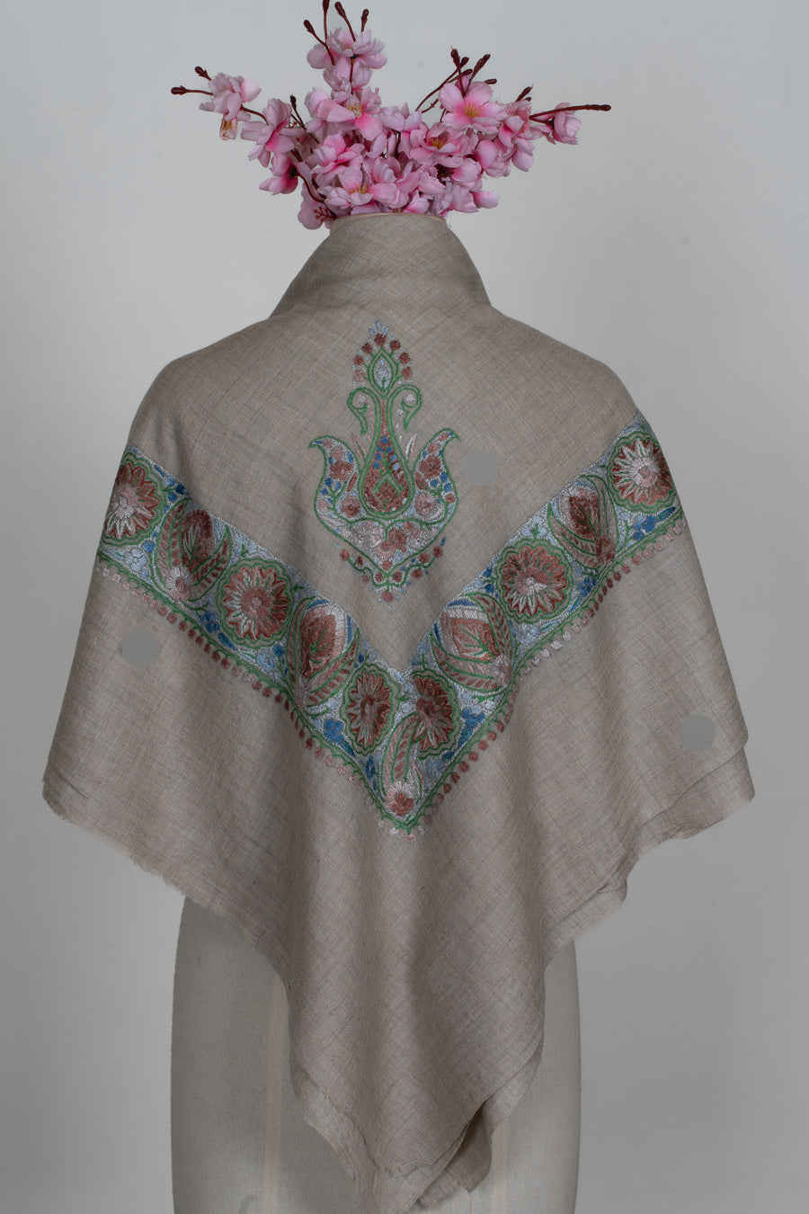 Willow Sage Cashmere Rumal — Sozni Hand Embroidered