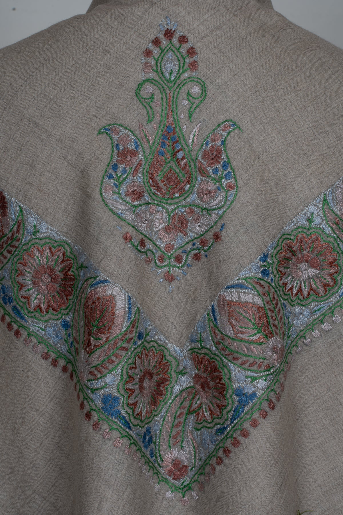 Willow Sage Cashmere Rumal — Sozni Hand Embroidered