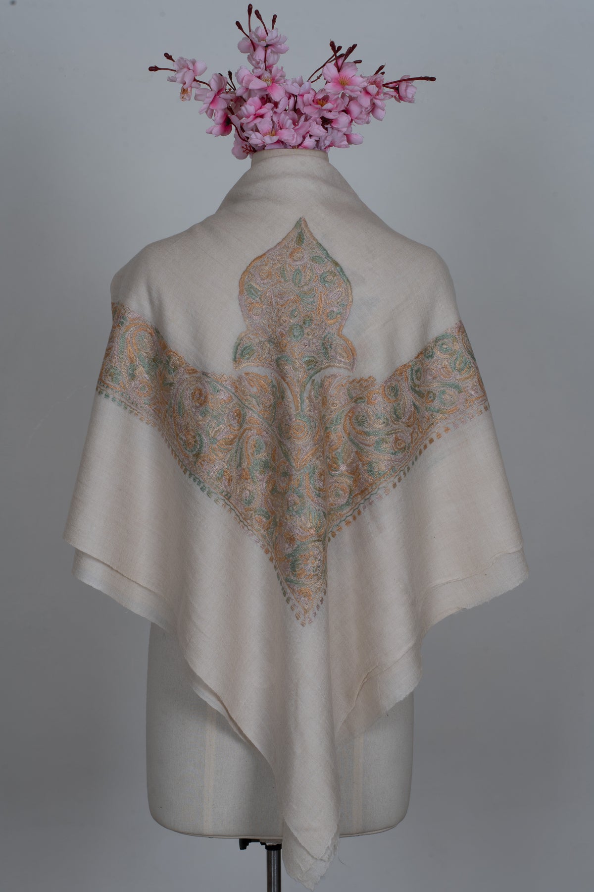 Ivory Dune Cashmere Rumal — Sozni Hand Embroidered