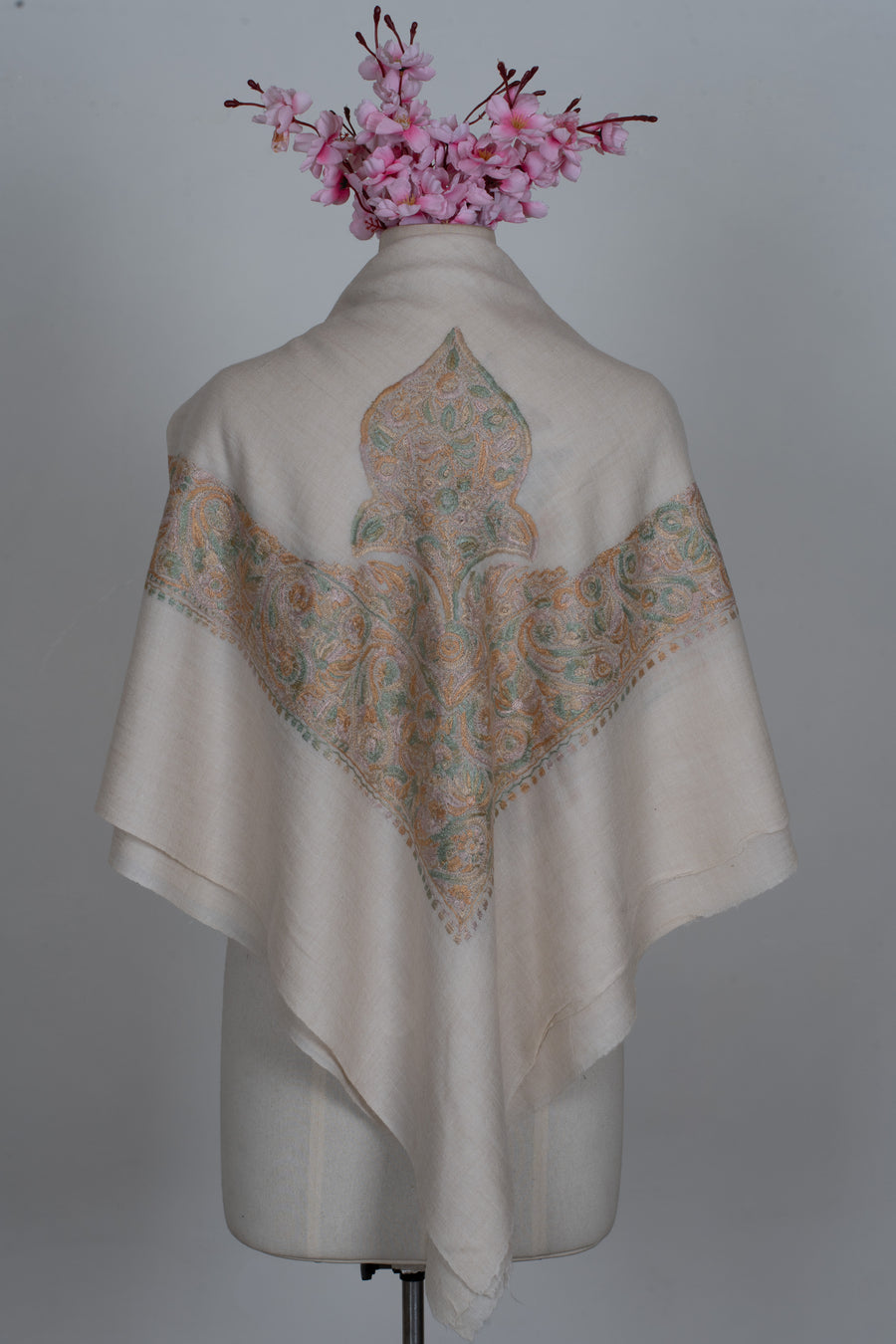 Ivory Dune Cashmere Rumal — Sozni Hand Embroidered