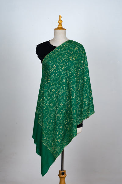 Sabz Gulshan: Sozni Hand-Embroidered Merino Wool Scarf