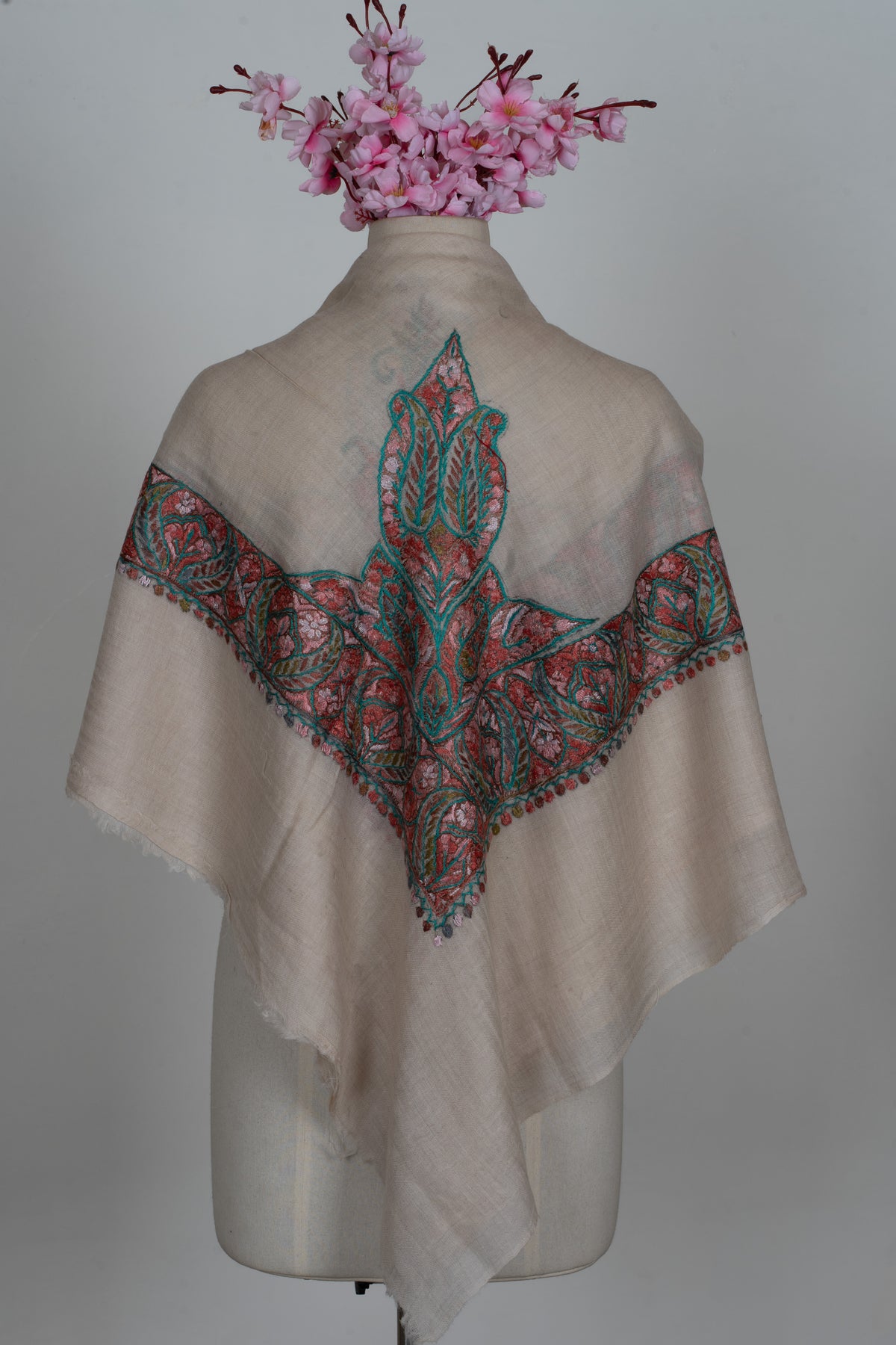 Rose Cedar Cashmere Rumal — Sozni Hand Embroidered