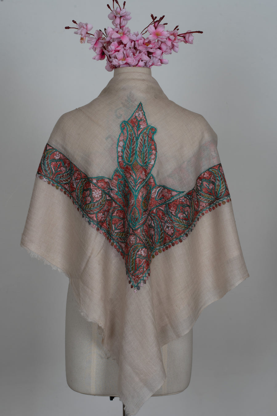 Rose Cedar Cashmere Rumal — Sozni Hand Embroidered