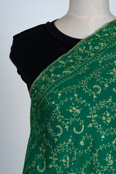 Sabz Gulshan: Sozni Hand-Embroidered Merino Wool Scarf