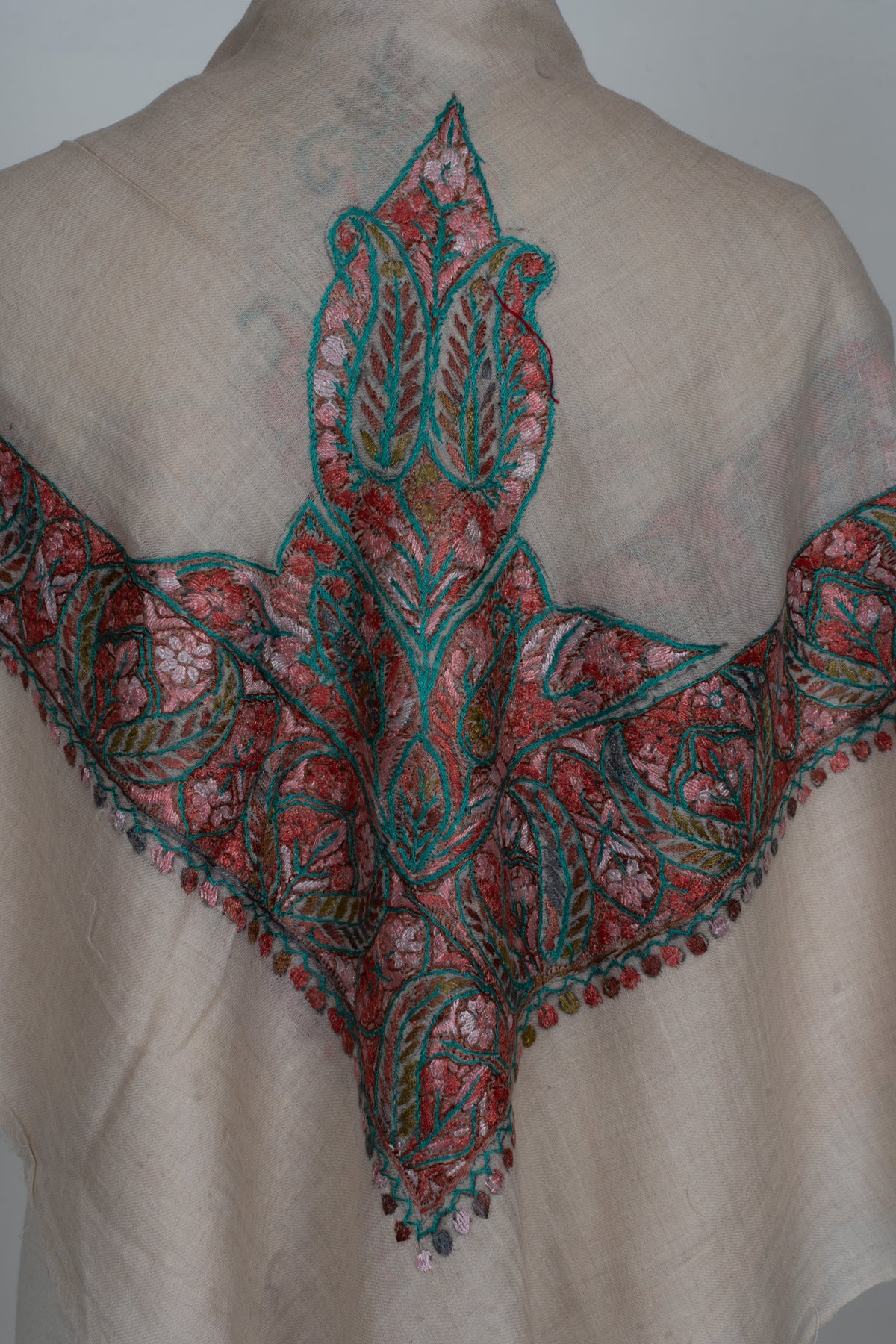Rose Cedar Cashmere Rumal — Sozni Hand Embroidered
