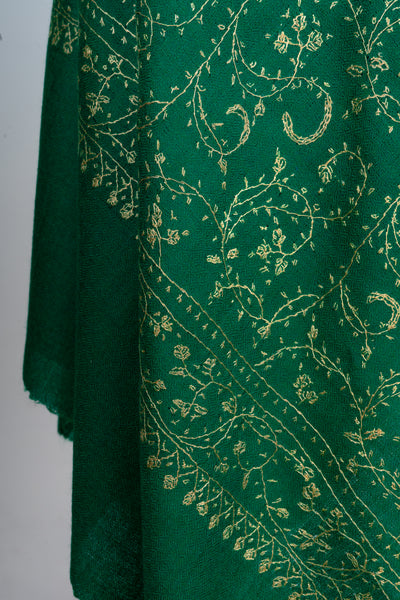 Sabz Gulshan: Sozni Hand-Embroidered Merino Wool Scarf