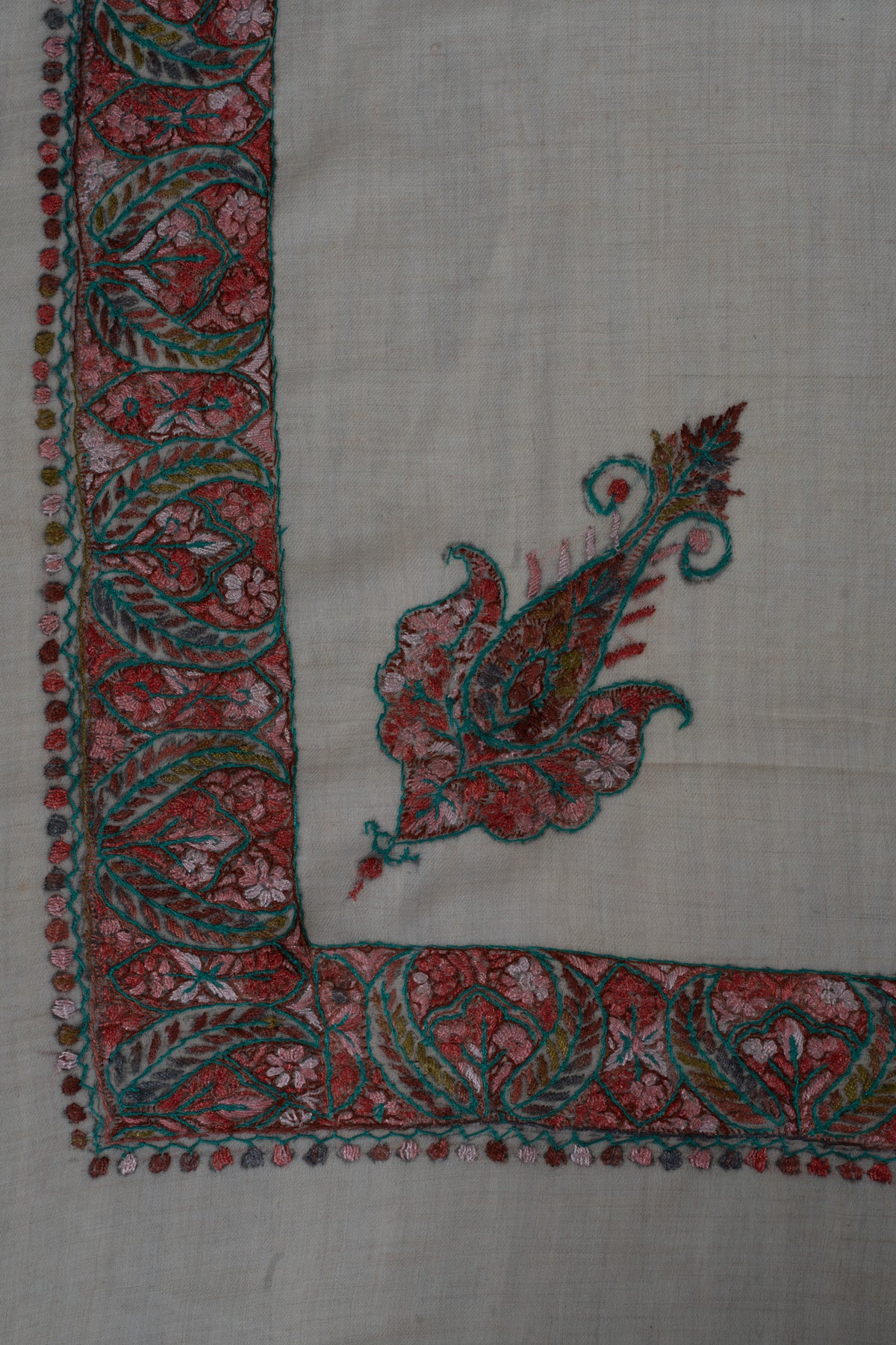 Rose Cedar Cashmere Rumal — Sozni Hand Embroidered