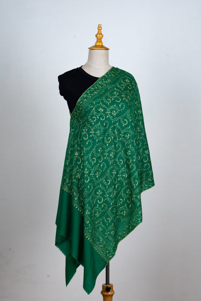 Sabz Gulshan: Sozni Hand-Embroidered Merino Wool Scarf