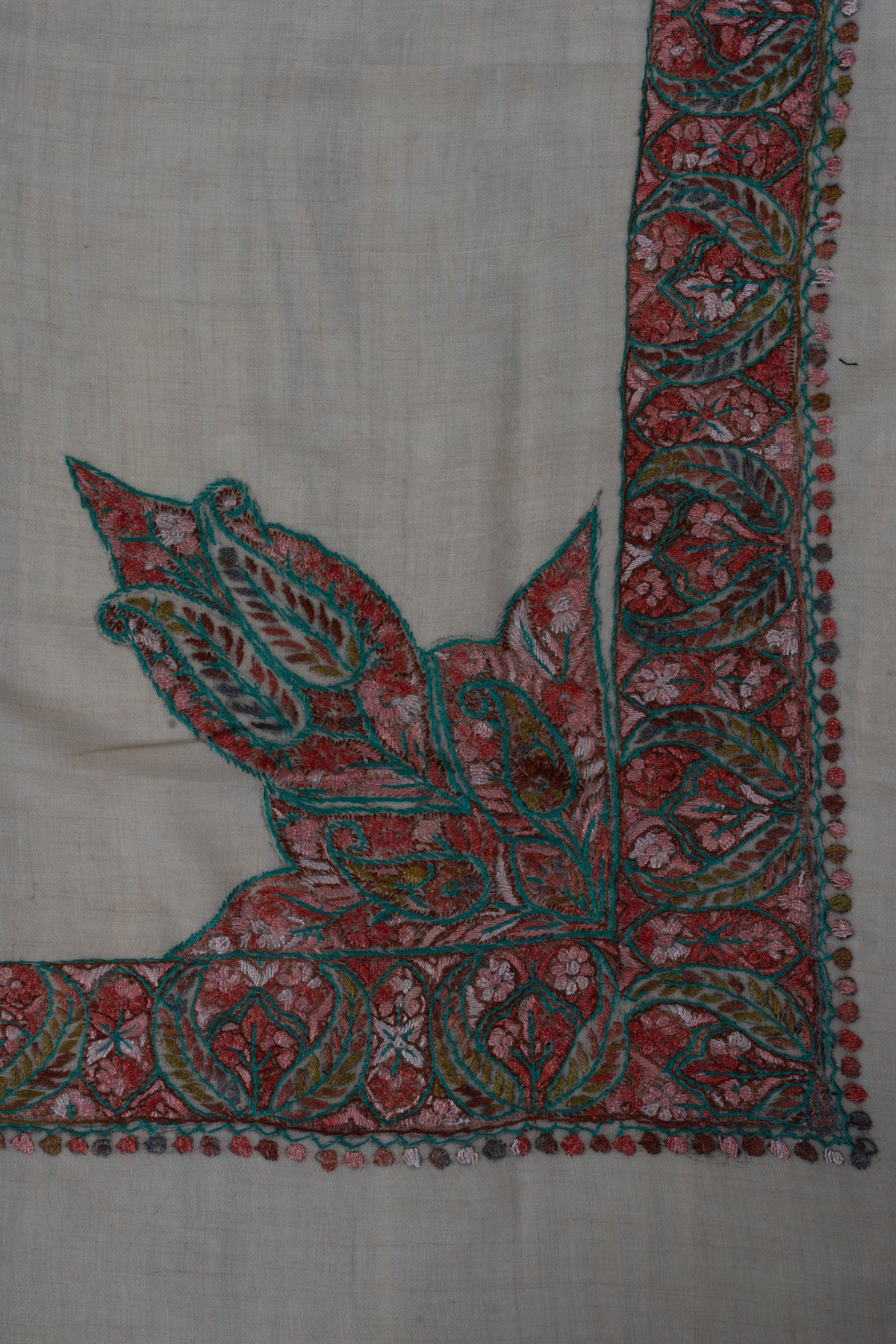 Rose Cedar Cashmere Rumal — Sozni Hand Embroidered